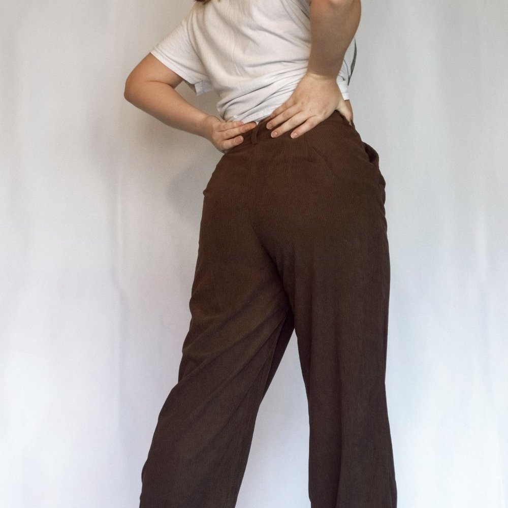 WIDE Leg Corduroy Pants - Brown - Picture 3 of 3